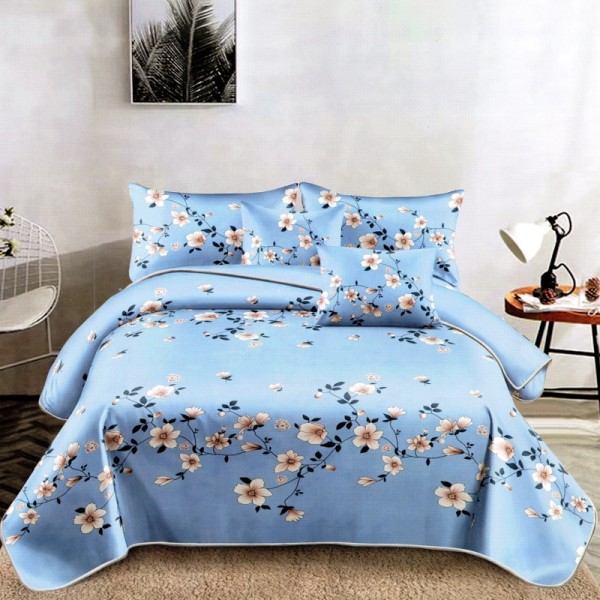 Lenjerie pat dublu, FINET Satinat, 6 piese, Bleu, Flori [1]