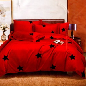 Lenjerie pat dublu, FINET Satinat, 6 piese, Rosu, Stelute Lenjerie pat dublu, FINET Satinat, 6 piese, Rosu, Stelute