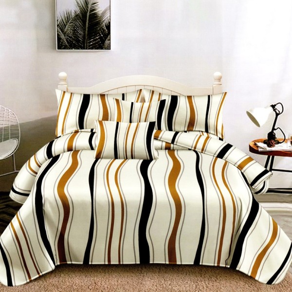 Lenjerie pat dublu, FINET Satinat, 6 piese, Crem, Dungi [1]