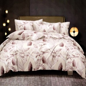 Lenjerie pat dublu, FINET, 6 piese, Bej, Frunze Lenjerie pat dublu, FINET, 6 piese, Bej, Frunze