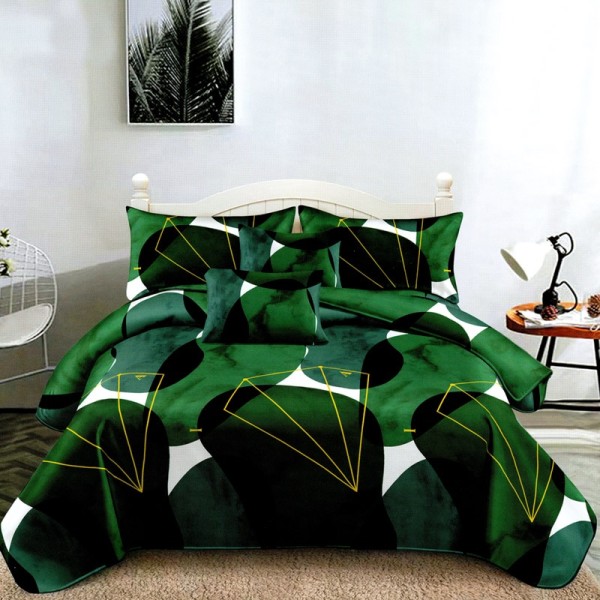 Lenjerie pat dublu, FINET Satinat, 6 piese, Verde, Model Abstract [1]