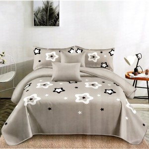 Lenjerie pat dublu, FINET Satinat, 6 piese, Gri, Stele