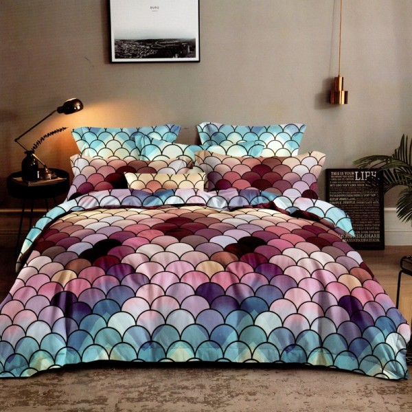 Lenjerie pat dublu, FINET Satinat, 6 piese, Multicolor, Solzisori [1]