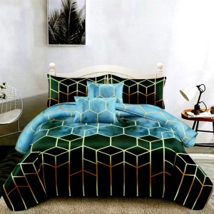 Lenjerie pat dublu, FINET Satinat, 6 piese, Verde, Forme Geometrice Lenjerie pat dublu, FINET Satinat, 6 piese, Verde, Forme Geometrice