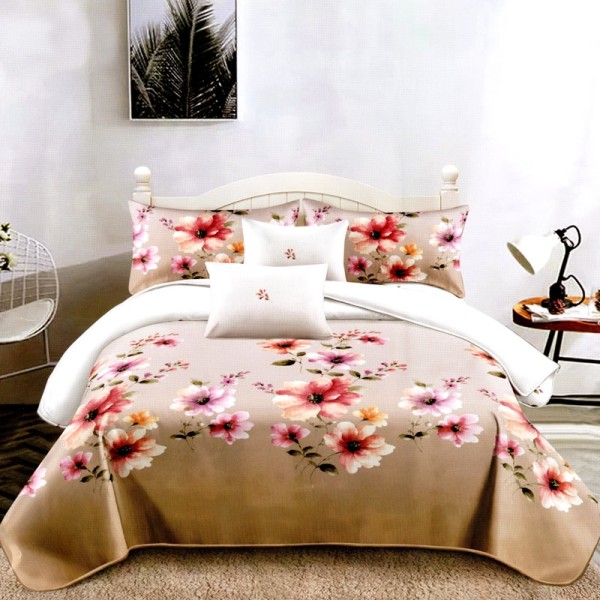 Lenjerie pat dublu, FINET, 6 piese, Bej, Flori [1]