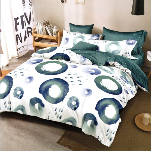 Lenjerie pat dublu, FINET, 6 piese, Alb, Albastru, cercuri [1]