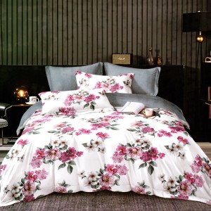 Lenjerie pat dublu, FINET, 6 piese, Lila-Multicolor, flori Lenjerie pat dublu, FINET, 6 piese, Lila-Multicolor, flori