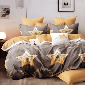 Lenjerie pat dublu, FINET Satinat, 6 piese, Gri, Bej, Stelute Lenjerie pat dublu, FINET Satinat, 6 piese, Gri, Bej, Stelute