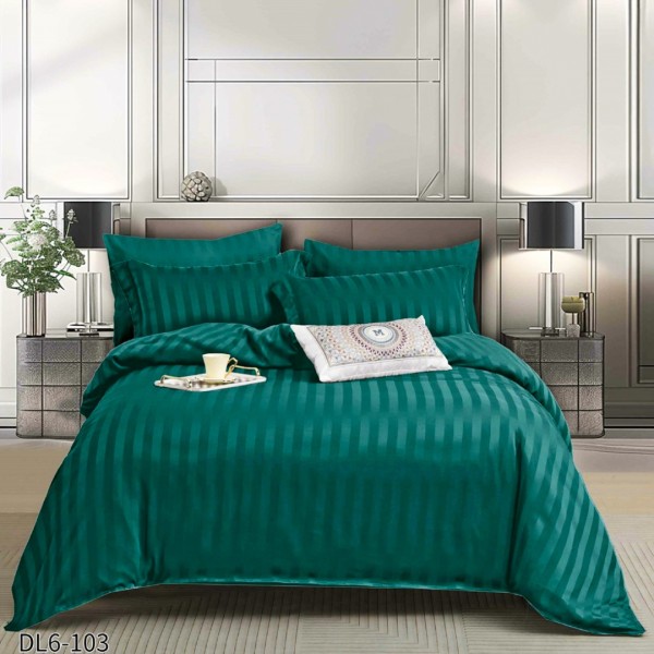 Lenjerie HoReCa, pat dublu, tip Damasc Finetat Deluxe cu Elastic, 6 piese, Verde Smarald [1]
