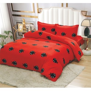 Lenjerie pat dublu cu Elastic, Super Pufoasa COCOLINO, 4 piese, rosu, gargarite