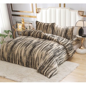 Lenjerie pat dublu cu Elastic, Super Pufoasa COCOLINO, 4 piese, bej, animal print