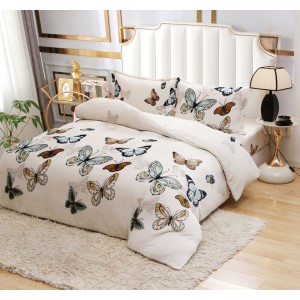 Lenjerie pat dublu, Super Pufoasa COCOLINO, 4 piese, crem, fluturi