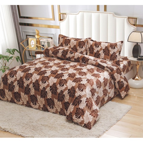 Lenjerie pat dublu, Super Pufoasa COCOLINO, 4 piese, maro, frunze [1]