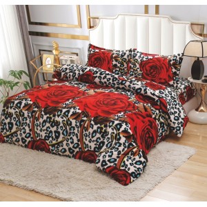 Lenjerie pat dublu cu Elastic, Super Pufoasa COCOLINO, 4 piese, animal print, trandafiri