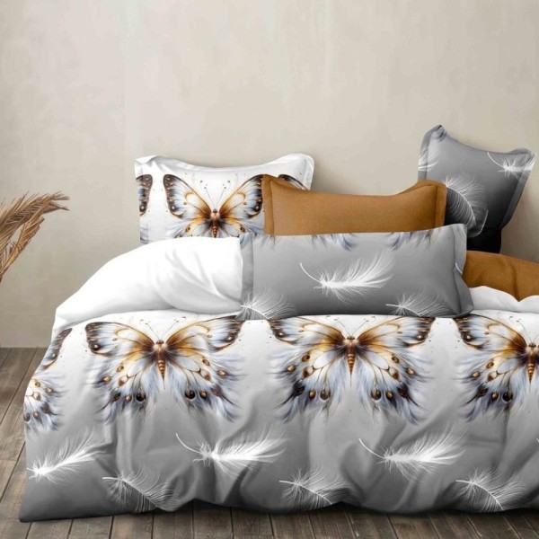 Lenjerie pat dublu (140x200cm, 160x200cm, 180x200cm), FINET, 6 piese, Gri, fluturi [1]