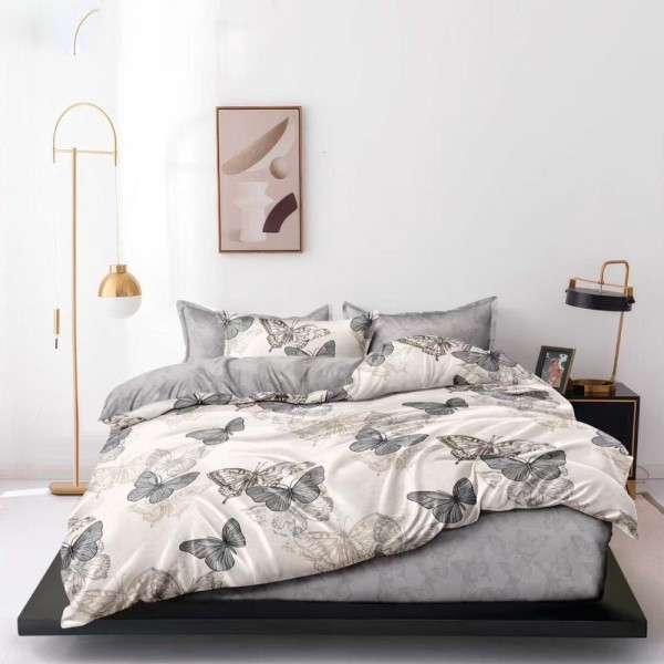 Lenjerie pat dublu (140x200cm, 160x200cm, 180x200cm), FINET, 6 piese, Crem, Gri, fluturi [1]