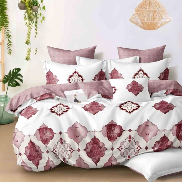 Lenjerie pat dublu (140x200cm, 160x200cm, 180x200cm), FINET, 6 piese, Alb, Grena, elegant [1]