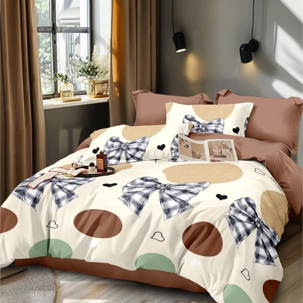 Lenjerie pat dublu (140x200cm, 160x200cm, 180x200cm), FINET, 6 piese, Crem, Maro, fundite [1]