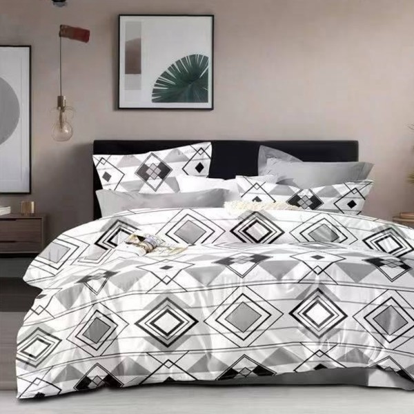 Lenjerie pat dublu (140x200cm, 160x200cm, 180x200cm), FINET, 6 piese, Alb, Gri, forme geometrice [1]