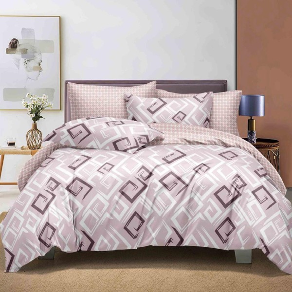 Lenjerie pat dublu (140x200cm, 160x200cm, 180x200cm), FINET, 6 piese, Roz pudra, abastract [1]