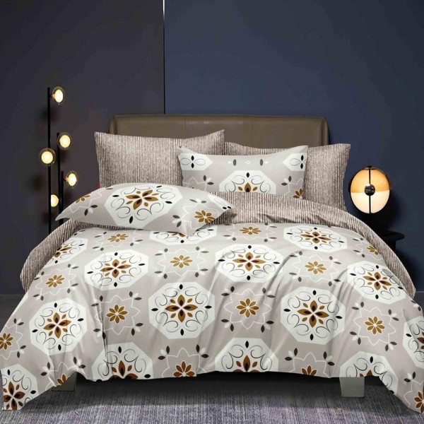 Lenjerie pat dublu (140x200cm, 160x200cm, 180x200cm), FINET, 6 piese, Crem, flori [1]