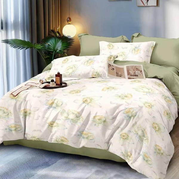 Lenjerie pat dublu (140x200cm, 160x200cm, 180x200cm), FINET, 6 piese, Crem, Vernil, flori [1]