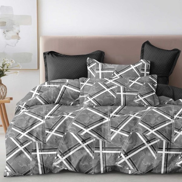 Lenjerie pat dublu (140x200cm, 160x200cm, 180x200cm), FINET, 6 piese, Gri, dungi abstract [1]