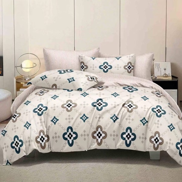 Lenjerie pat dublu (140x200cm, 160x200cm, 180x200cm), FINET, 6 piese, Crem, flori [1]