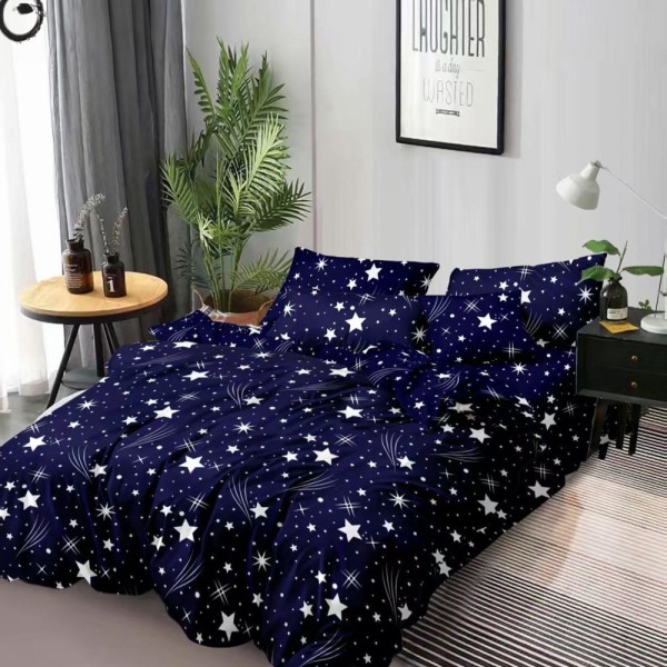 Lenjerie pat dublu (140x200cm, 160x200cm, 180x200cm), FINET, 6 piese, Albastru, stelute [1]