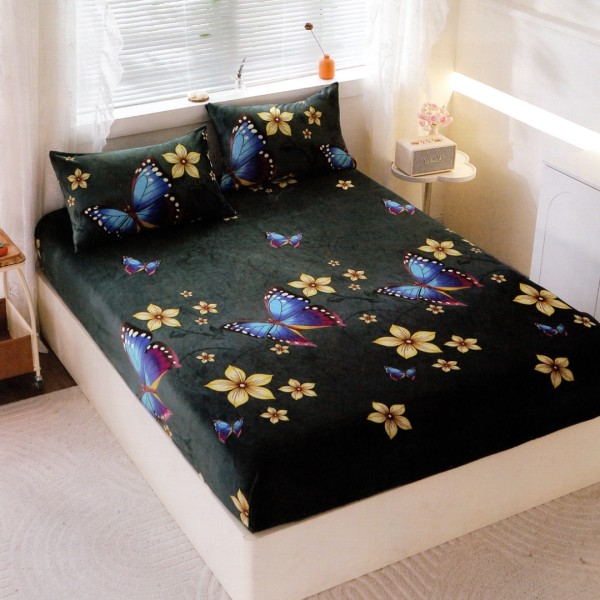 Cearsaf cu Elastic Cocolino 180x200cm si 2 fete de perna 50x70cm, Petrol, Flori [1]