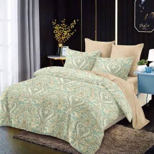 Lenjerie pat dublu,  FINET, cu elastic, 6 piese, Bleu, Bej, Model Royal