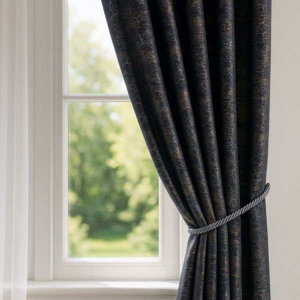 Set 2 Draperii Catifea cu insertii metalizate, Negru, 140cm latime x 260cm inaltime, cu tiv lat pt bara [1]