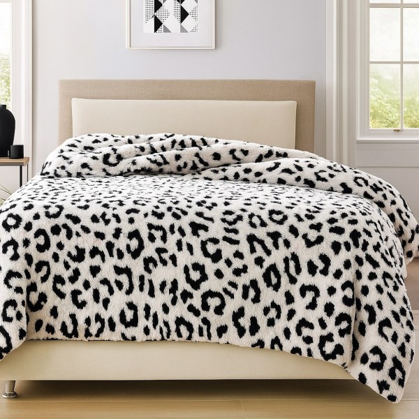   Pătură Cocolino Groasa, 200x230 cm, Leopard, Alb [1]