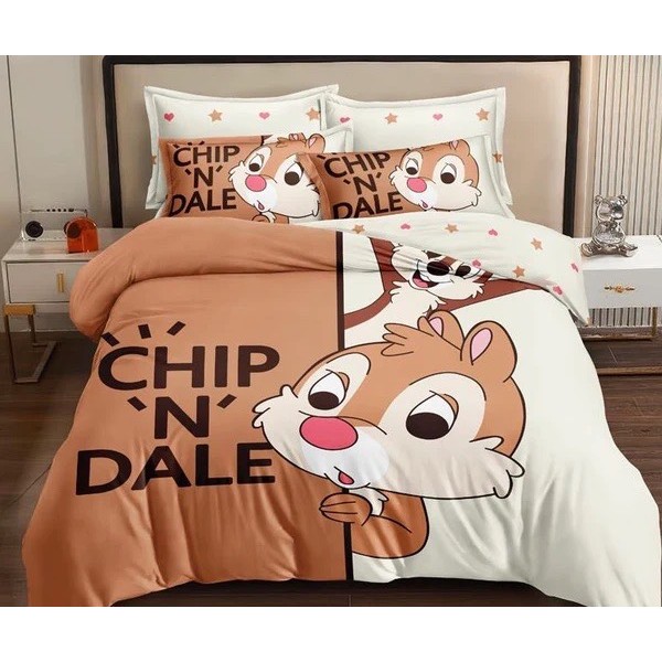 Lenjerie pat dublu (140x200cm, 160x200cm, 180x200cm), FINET, 6 piese, IDENTICA CU POZA,, Alb, Bej, Chip 'n Dale [1]