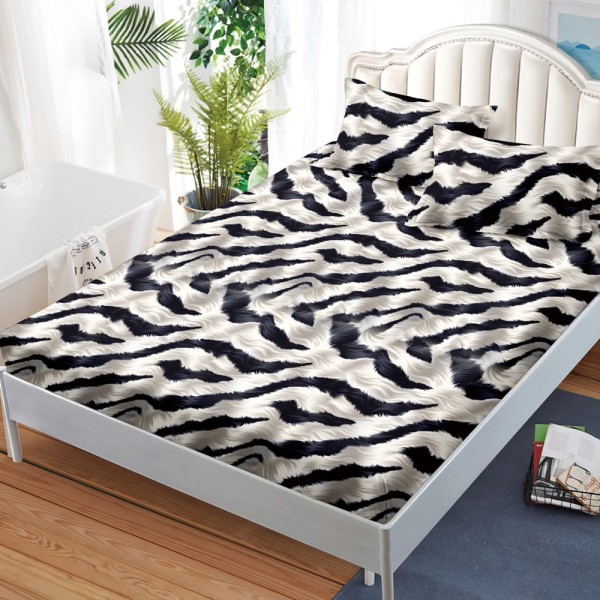 Cearsaf cu elastic, FINET, 180x200cm, 2 fete de perne 50x70cm, Negru, Crem, animal print [1]