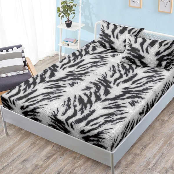 Cearsaf cu elastic, FINET, 180x200cm, 2 fete de perne 50x70cm, Negru, Gri, animal print [1]