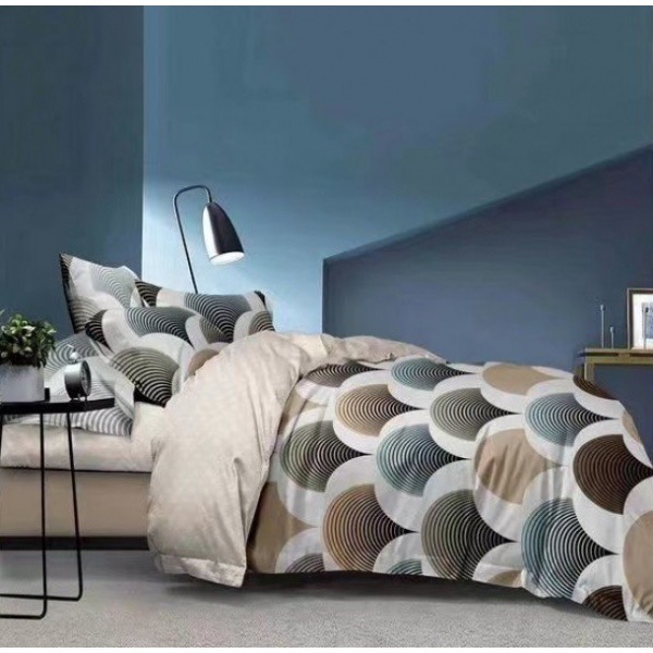 Lenjerie pat dublu, bumbac satinat, cu doua feţe, 4 piese,  Bej, Crem, Bleu, Gri, model clasic [1]