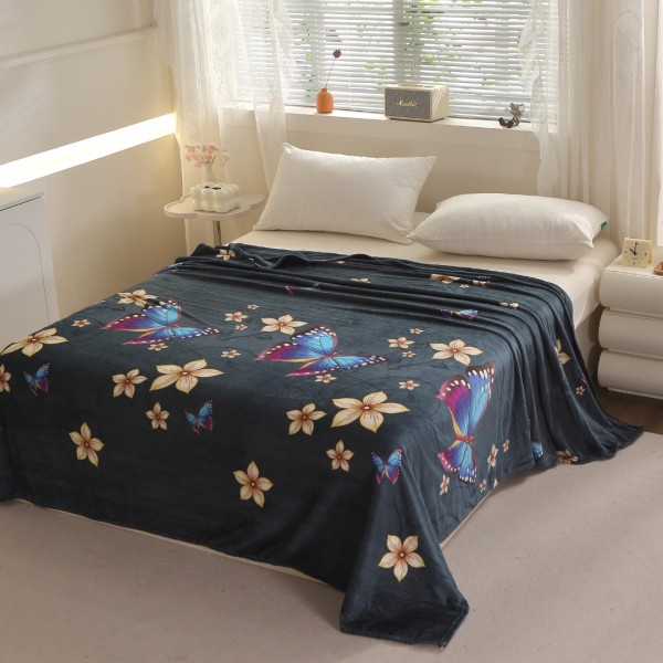 Patura Pufoasa CoCoLiNo (Fleece), 200x230cm, 240gr/mp, Verde, Flori - Răsfățul Perfect pentru Serile Racoroase [1]