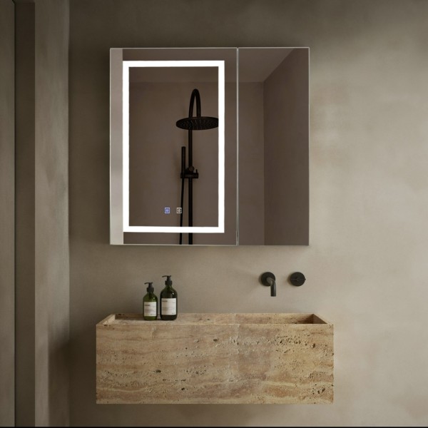Oglinda LED 70x70cm, 3 Lumini, Dezaburire si Touch, Dulap cu oglindă, Poate fi deschis, HK-1034 [1]