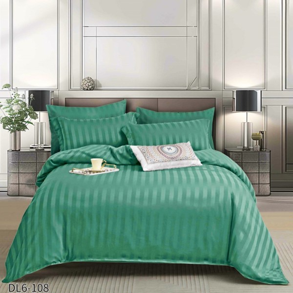 Lenjerie HoReCa, pat dublu, tip Damasc Finetat Deluxe cu Elastic, 6 piese, Verde [1]