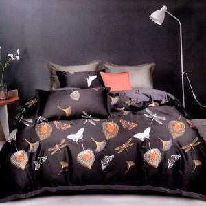 Lenjerie pat dublu, bumbac satinat, cu doua feţe, 4 piese, Bleumarin, Fluturi, Libelule, Frunze Lenjerie pat dublu, bumbac satinat, cu doua feţe, 4 piese, Bleumarin, Fluturi, Libelule, Frunze