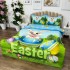Lenjerie de Pat Dublu,  Finet, Imprimeu Digital, 4 Piese, Bleu, Verde, Iepurașul din Oul Încondeiat  [6]