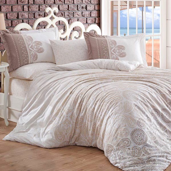 Lenjerie Pat Dublu, Bumbac 100% Poplin, 4 piese, Hobby Irene – Beige [1]