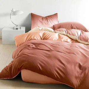 Lenjerie pat dublu cu Elastic (160x200cm si 180x200cm), bumbac satinat, Caramiziu, degrade Lenjerie pat dublu cu Elastic (160x200cm si 180x200cm), bumbac satinat, Caramiziu, degrade