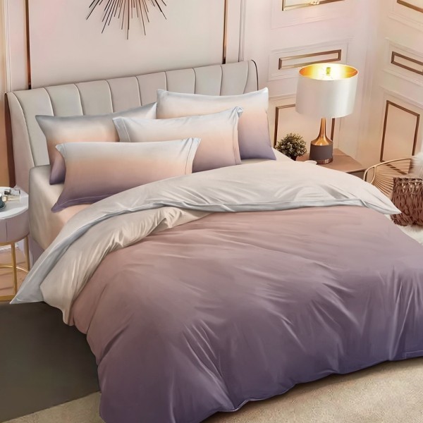 Lenjerie pat dublu (160x200cm, 180x200cm),  FINET, 6 piese, cu ELASTIC, Lila, degrade [1]