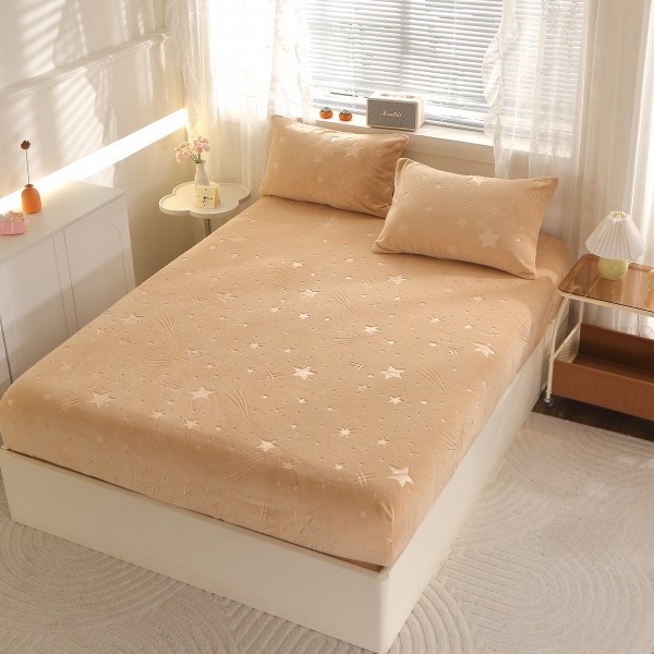 Cearșaf Cocolino cu Elastic „Ploaie de Stele” – Ultra-Moale, Pufos și Călduros, 180x200 cm + 2 Fețe de Pernă 50x70 cm, Bej [1]