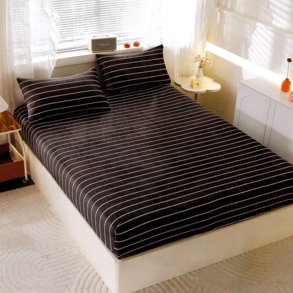Cearsaf cu Elastic Cocolino 180x200cm si 2 fete de perna 50x70cm, Gri, Dungi [1]