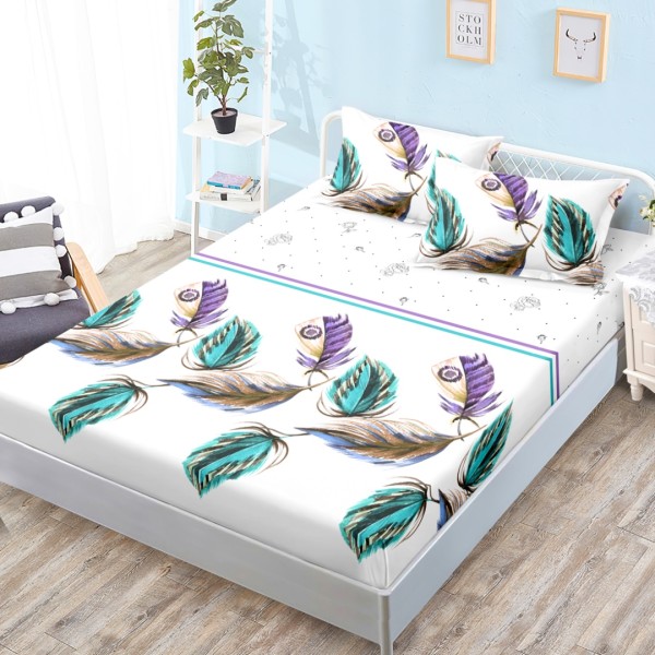 Cearsaf cu elastic, Bumbac FINET, 160x200cm, 2 fete de perne 50x70cm, Vernil, Pene [1]