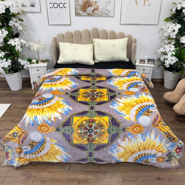 Patura pufoasa cocolino 200x230cm, 240g/mp, Cappuccino, Galben, Model Tribal [1]