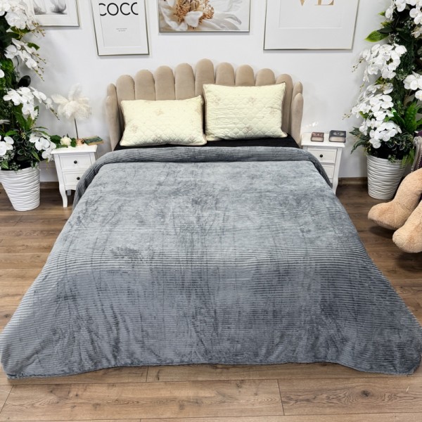 Patura pufoasa cocolino 200x230cm, 240g/mp, Gri, Dungi Gofrate [1]